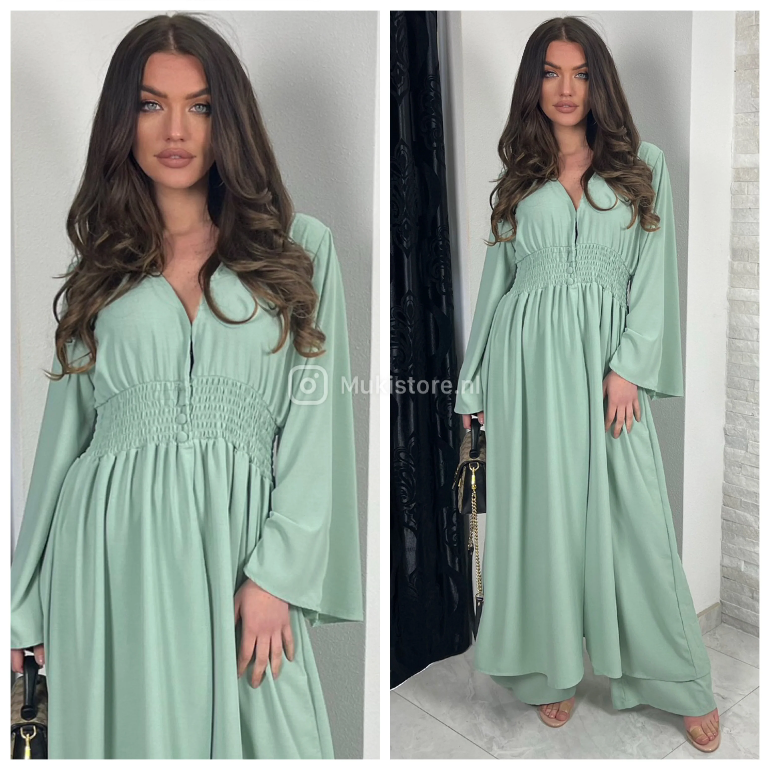 2pcs Beautiful Set Long Vest Wide Legs Elastic Taille Detail - Image 11