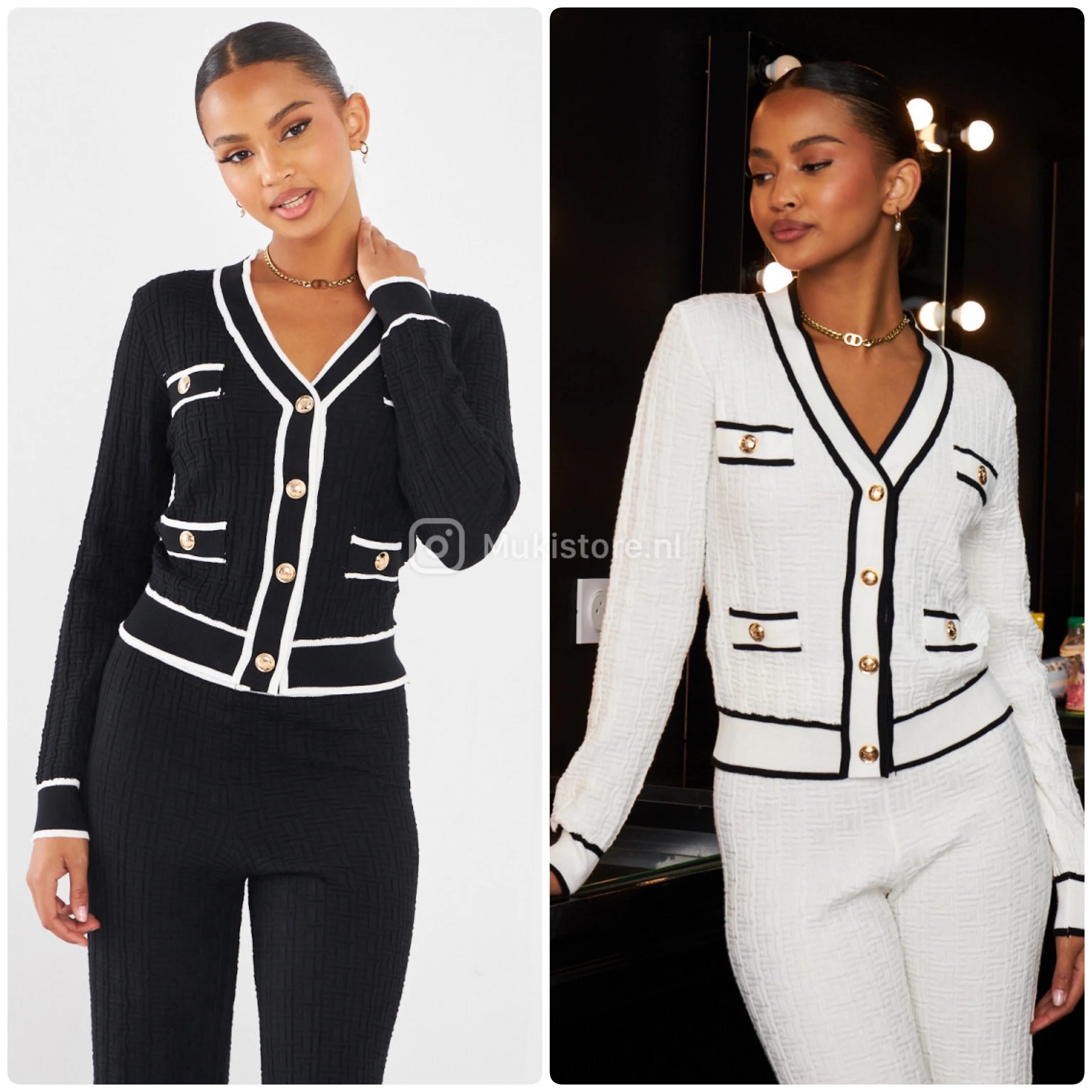 Beautiful Material Cardigan Wide Leg Set Golden Buttons 2315 - Image 6