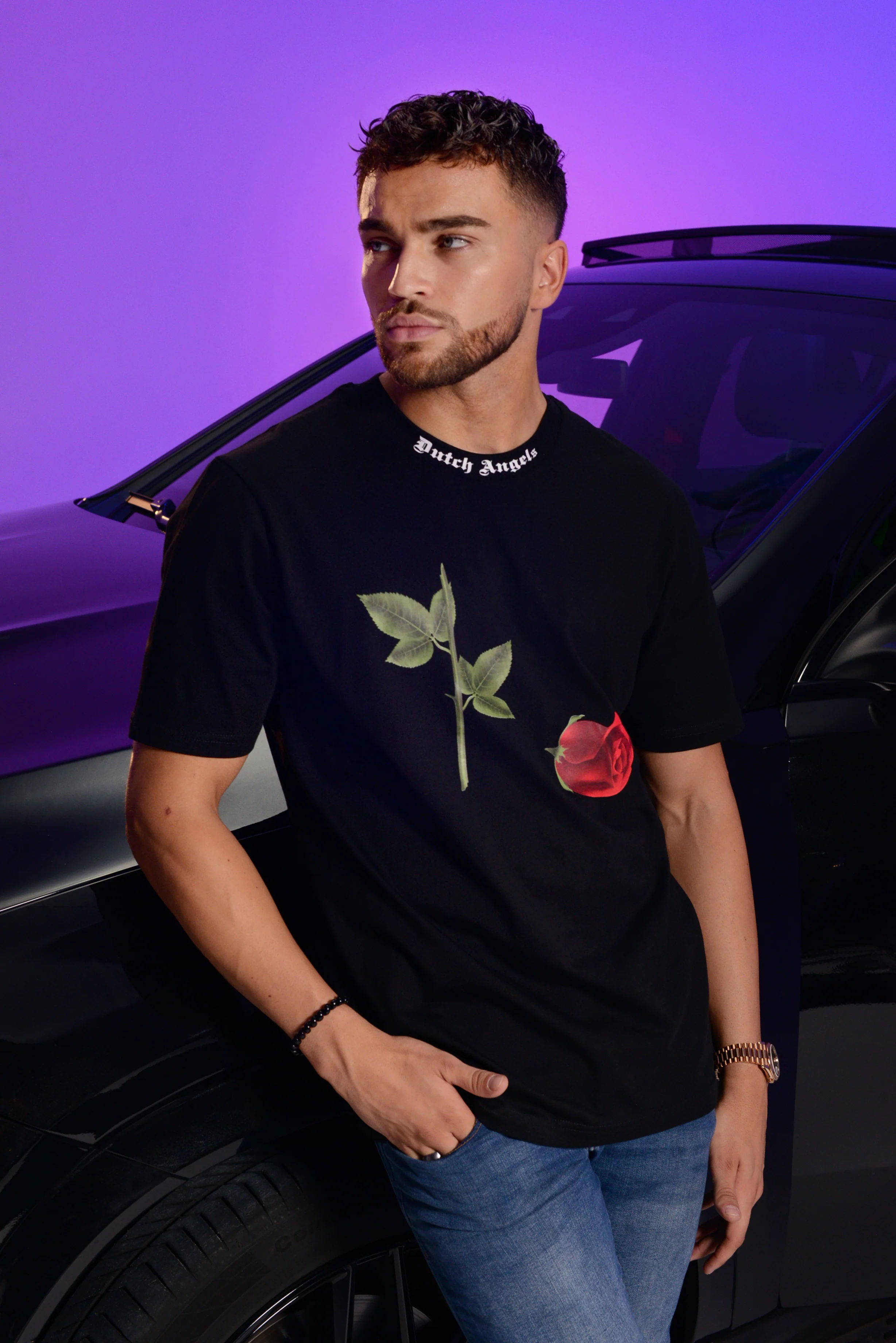 Dutch Angels Broken Red Rose Black Oversized T-shirt - Image 10