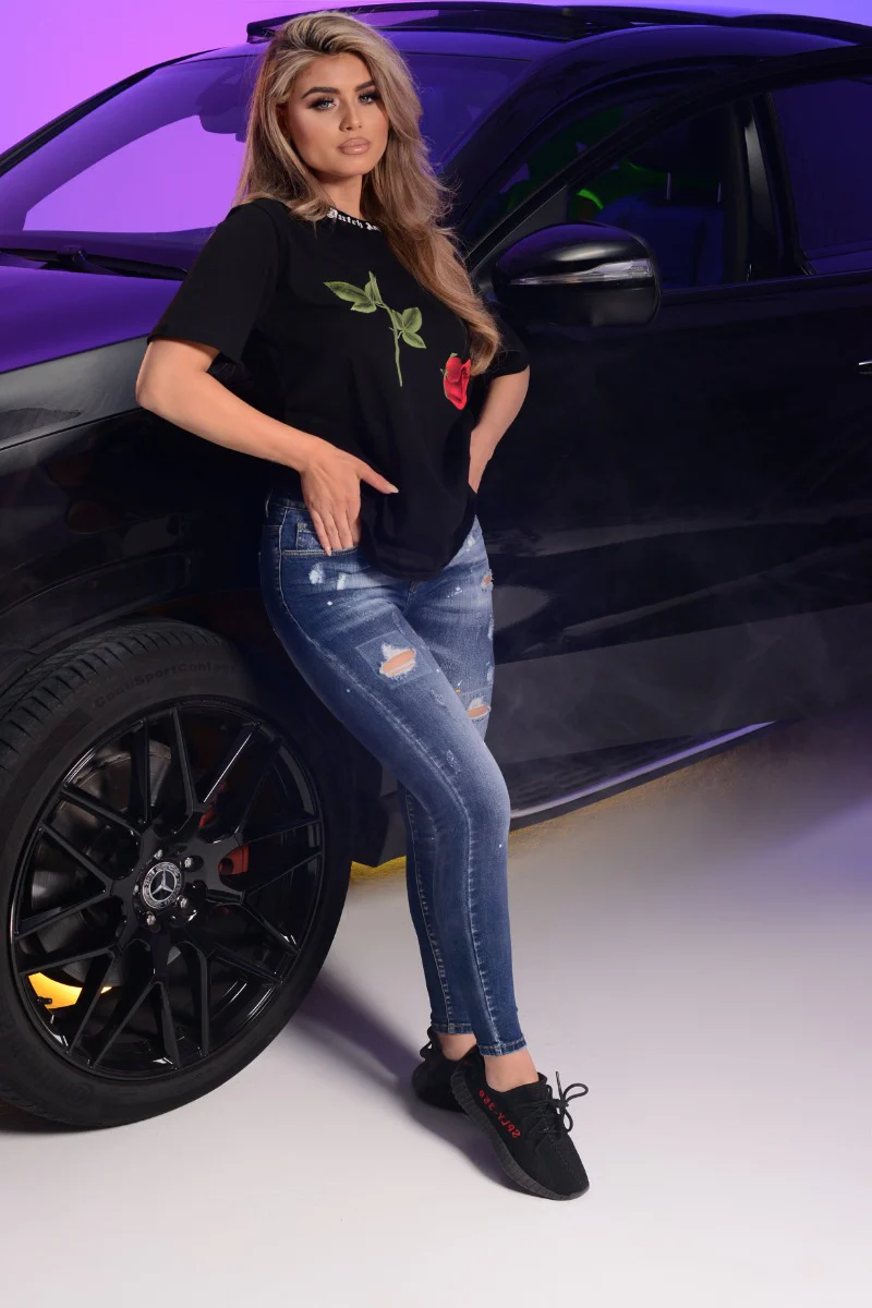 Dutch Angels Broken Red Rose Black Oversized T-shirt - Image 4