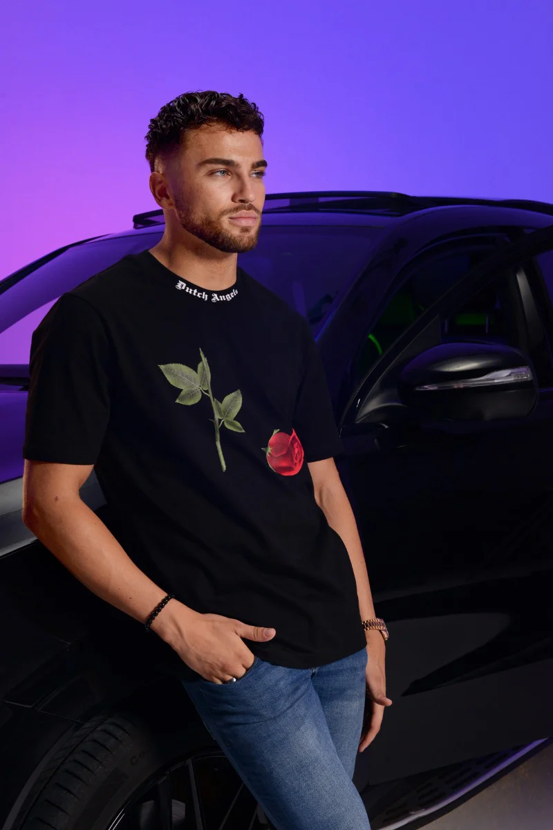 Dutch Angels Broken Red Rose Black Oversized T-shirt - Image 5