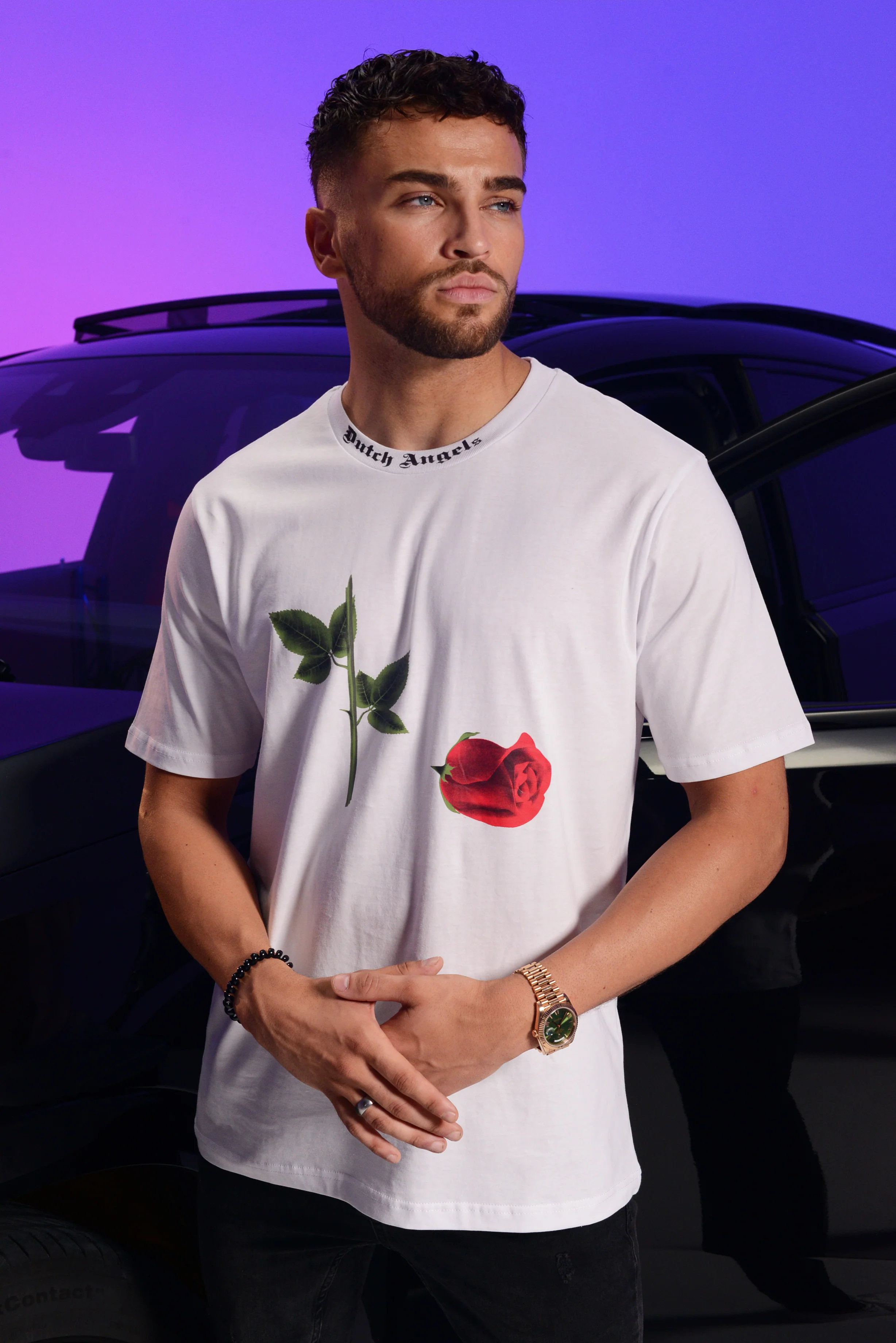 Dutch Angels Broken Red Rose White Oversized T-shirt - Image 10