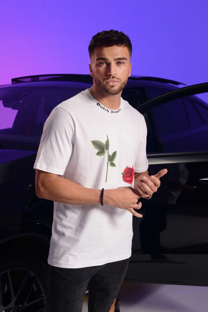 Dutch Angels Broken Red Rose White Oversized T-shirt - Image 5