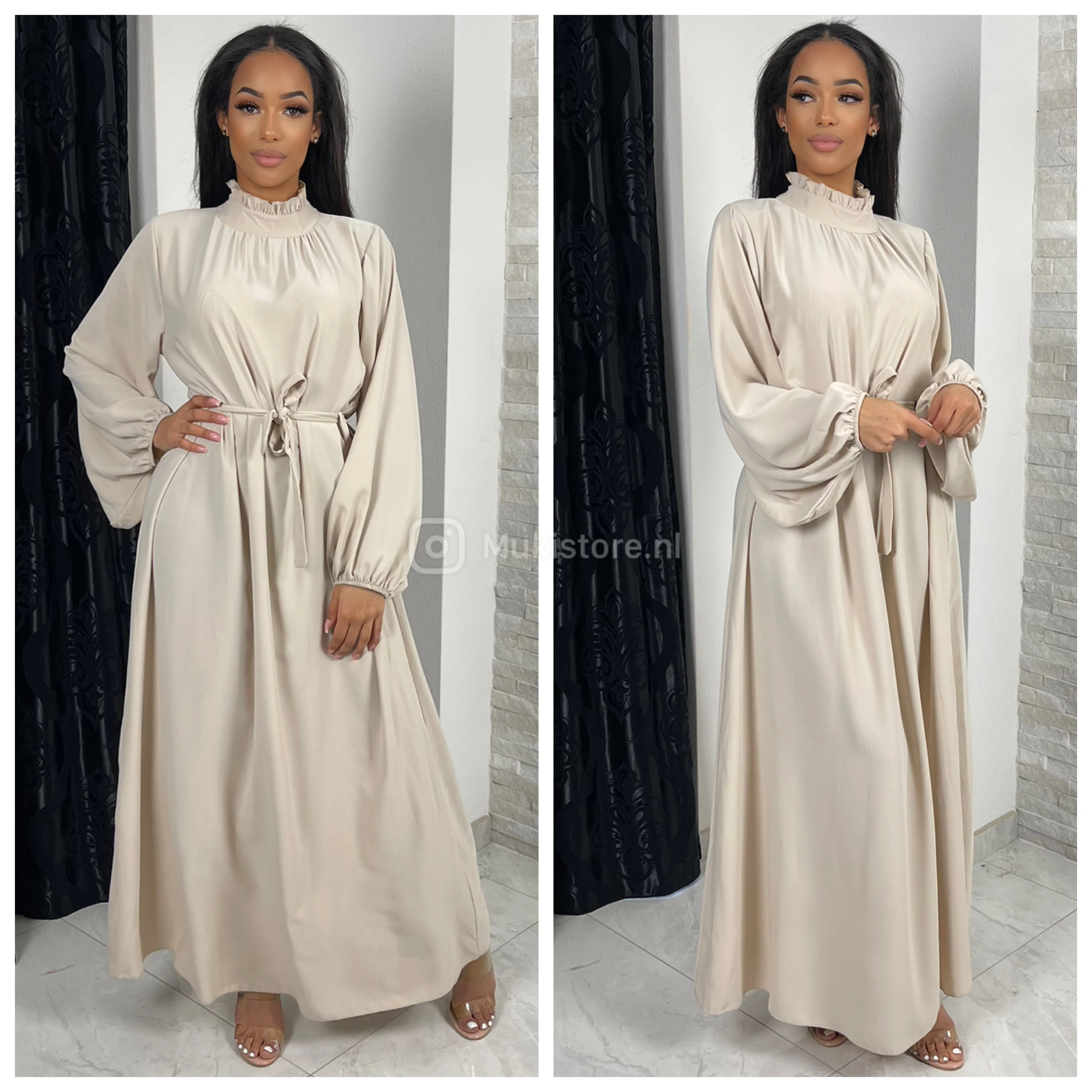 Elegant Maxi Tie Belt Collar Detail - Image 10