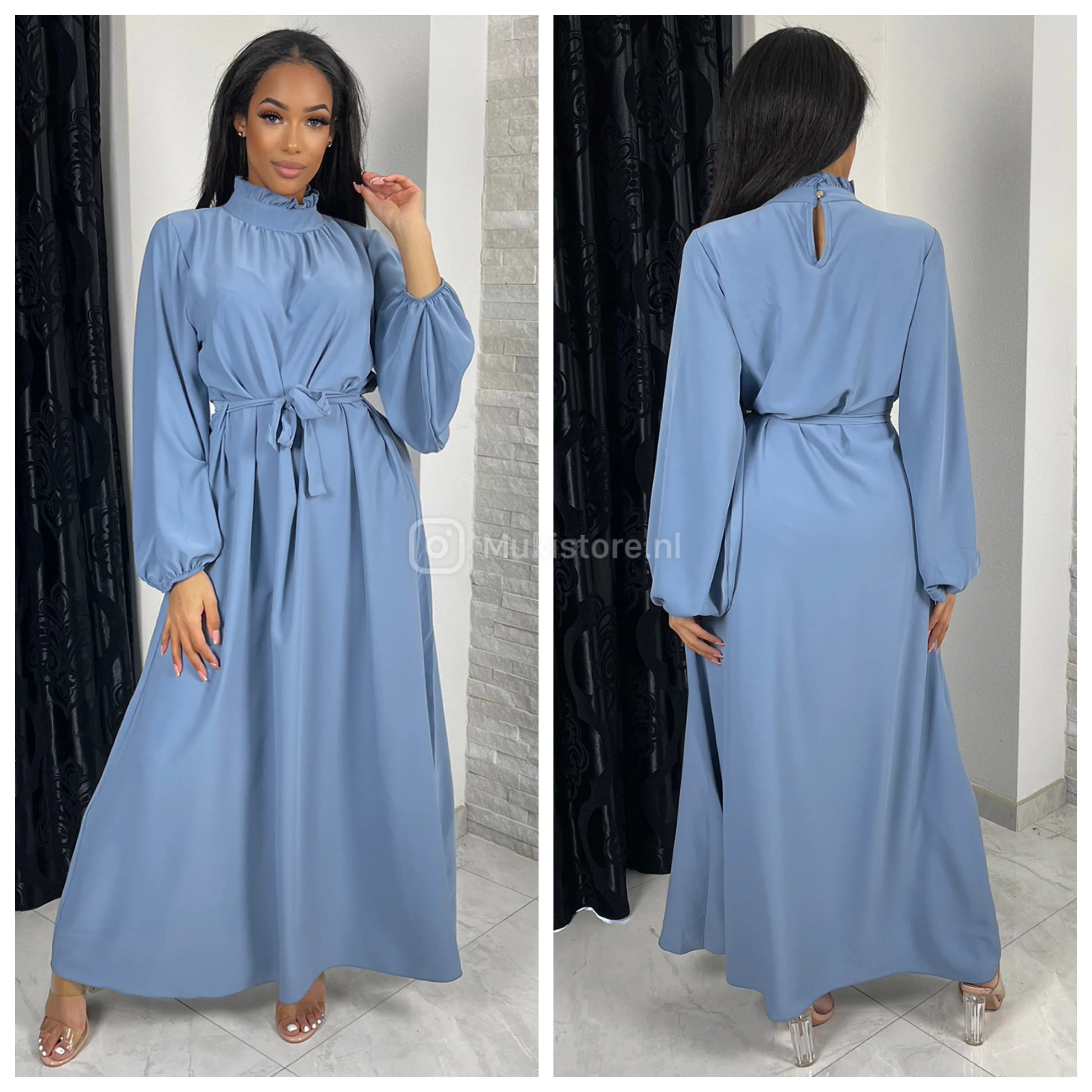 Elegant Maxi Tie Belt Collar Detail - Image 14