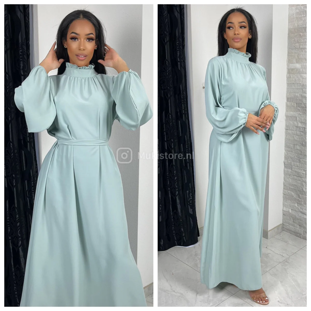 Elegant Maxi Tie Belt Collar Detail - Image 3