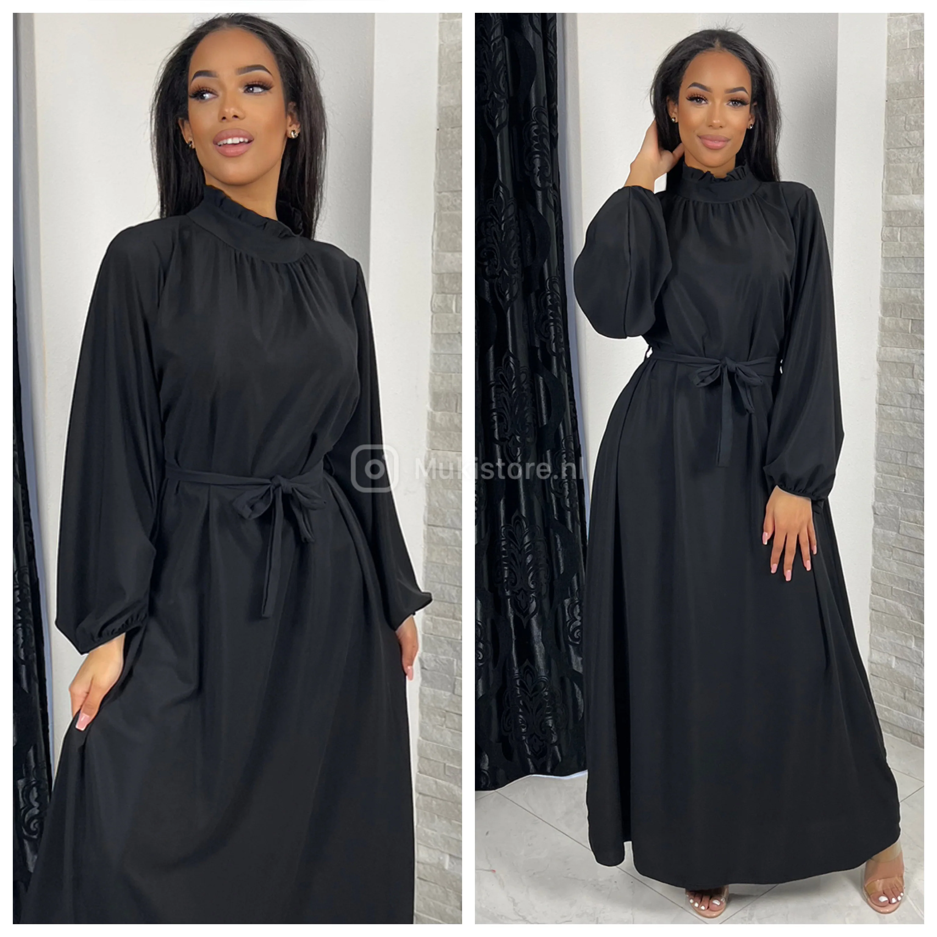 Elegant Maxi Tie Belt Collar Detail - Image 9