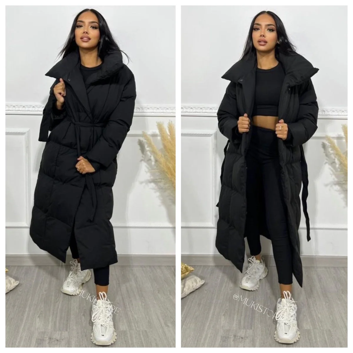 Extra Long Puffer Collar Jacket Tie Belt W15 - Image 3