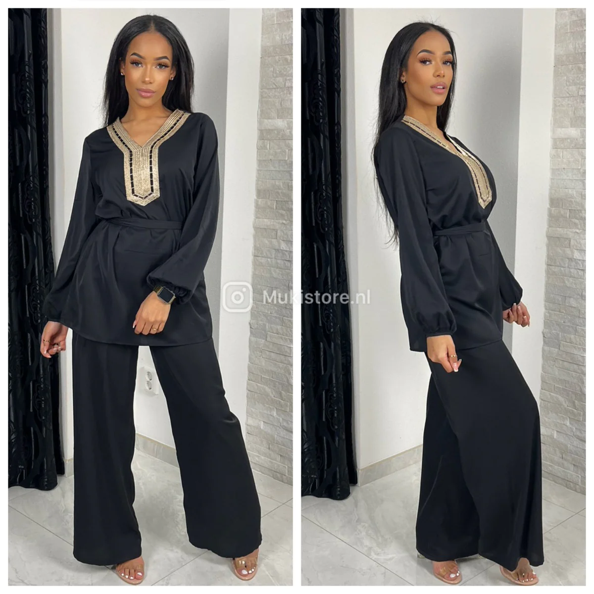 Golden Embroidered Tie Belt Set 5211 - Image 3