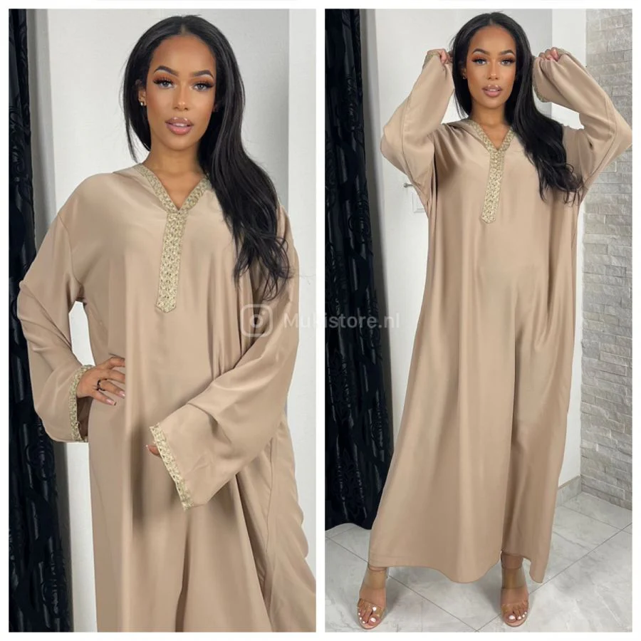 Golden Embroidery Wrist Hoodie Neck Abaya Super Oversized - Image 16