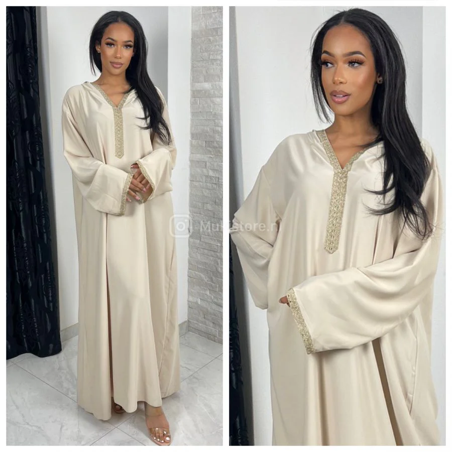 Golden Embroidery Wrist Hoodie Neck Abaya Super Oversized - Image 17