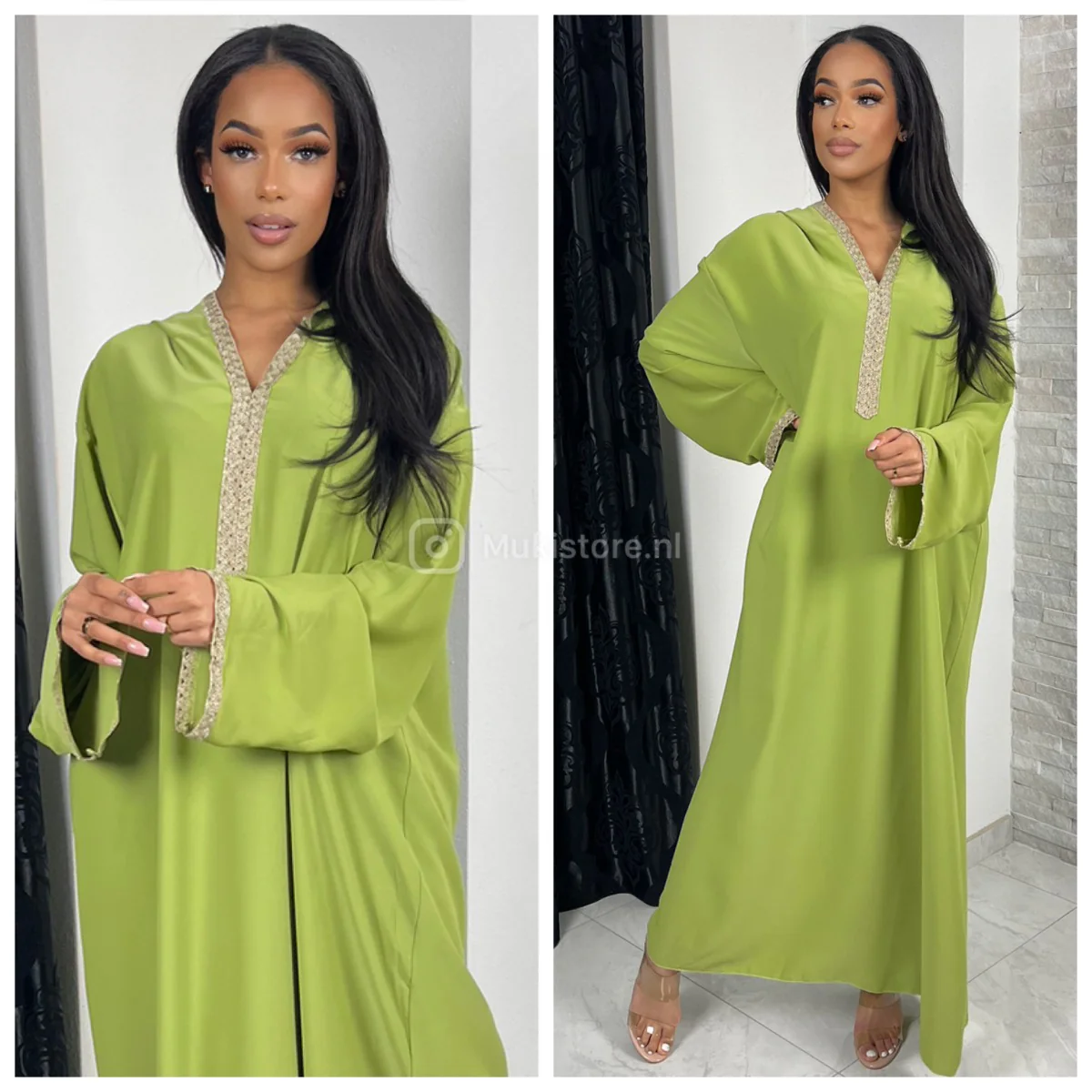 Golden Embroidery Wrist Hoodie Neck Abaya Super Oversized - Image 5