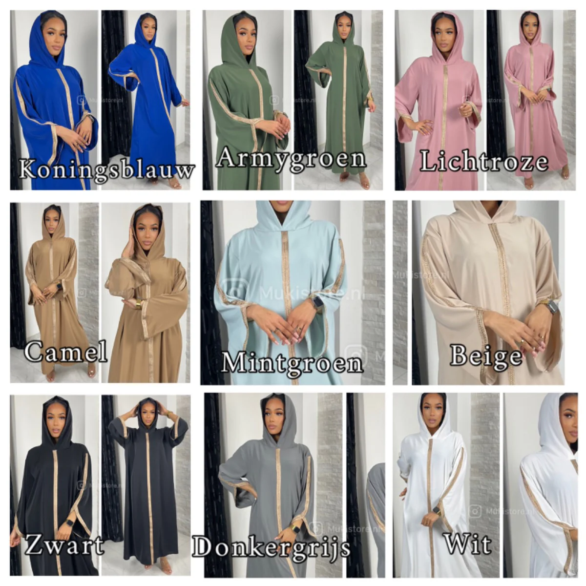 Headscarf Abaya Golden Embroidery Sleeves And Mid Stripe - Image 10