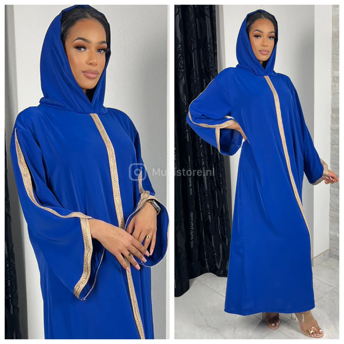 Headscarf Abaya Golden Embroidery Sleeves And Mid Stripe - Image 4