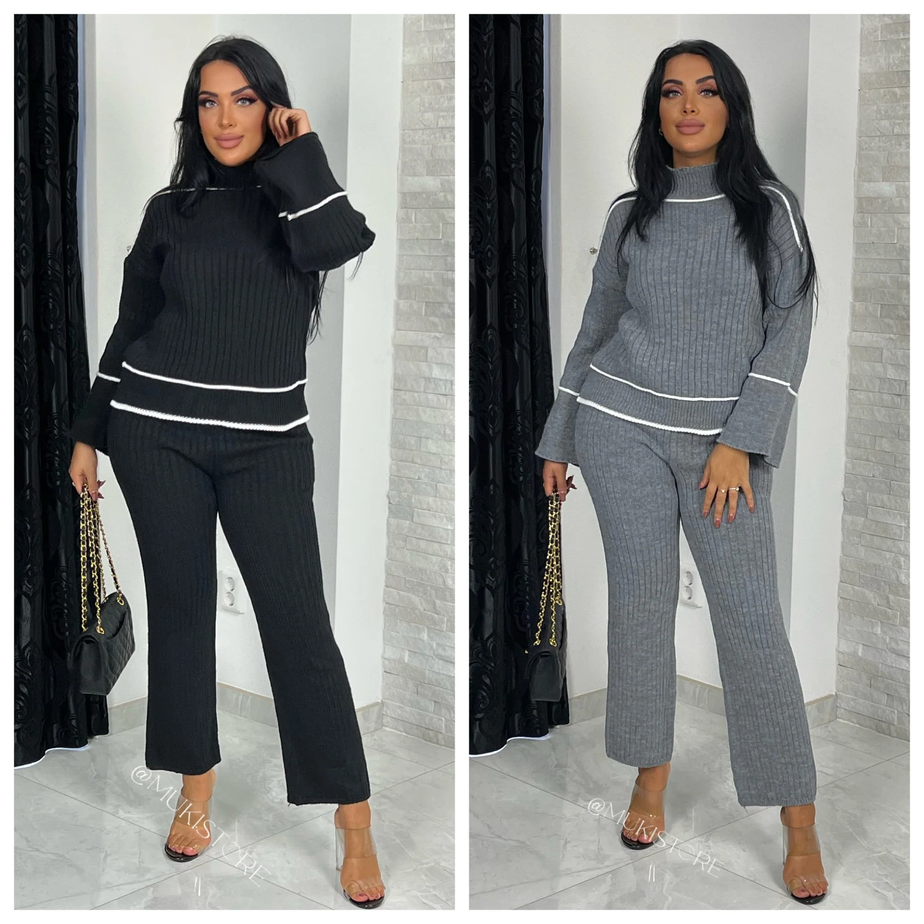 High Neck Ribbed Wide Leg Set Avantgarde - Image 6