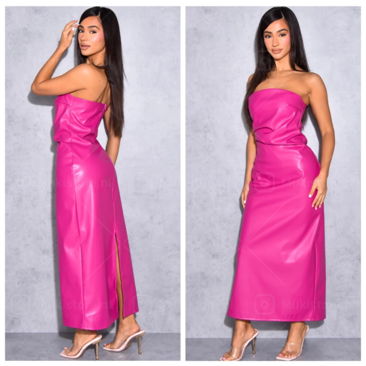 Leather strapless dress backsplit - Image 4