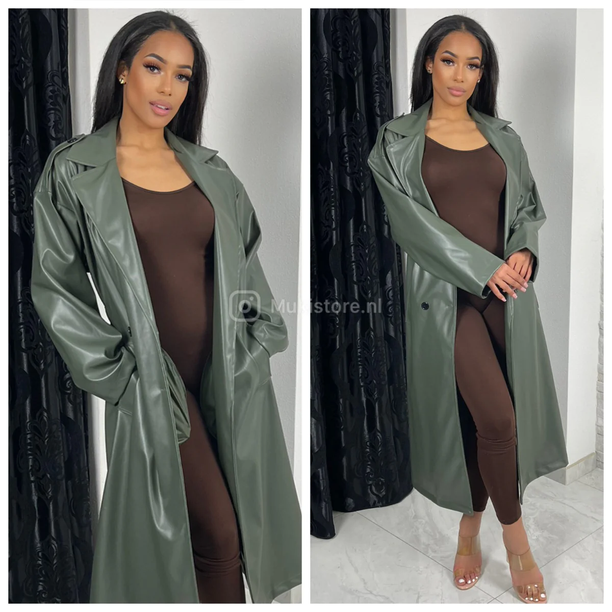 Leatherlook Buttons Jacket Tie Belt - Image 5