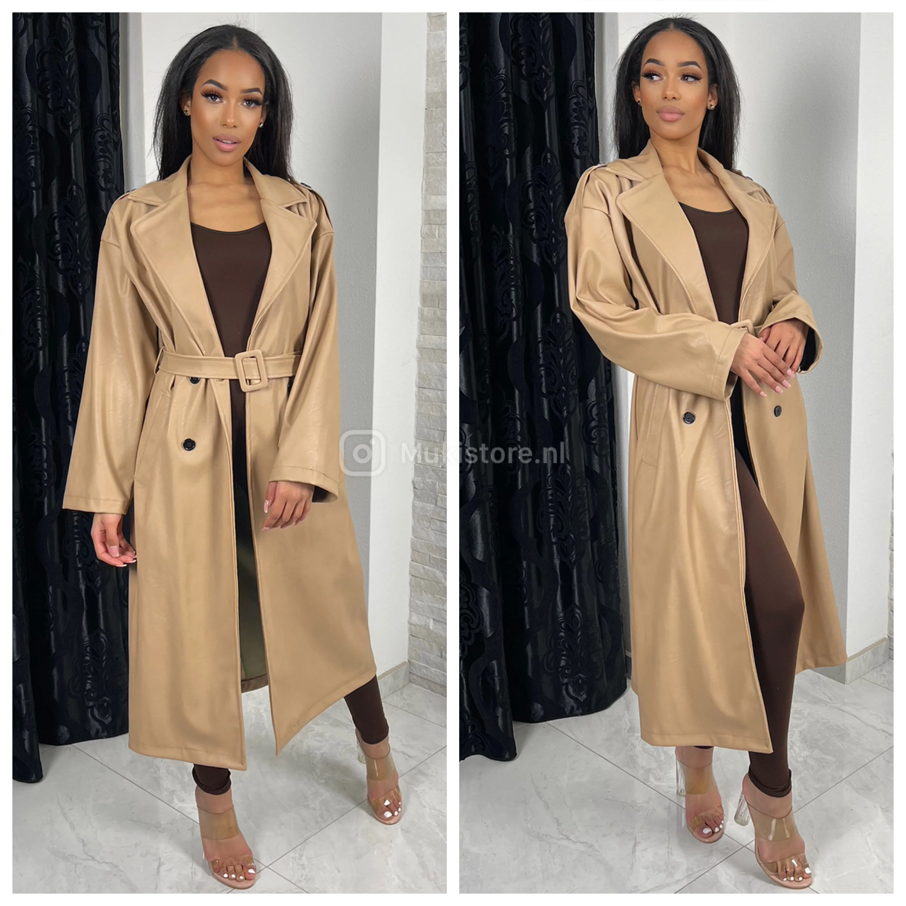 Leatherlook Buttons Jacket Tie Belt - Image 8