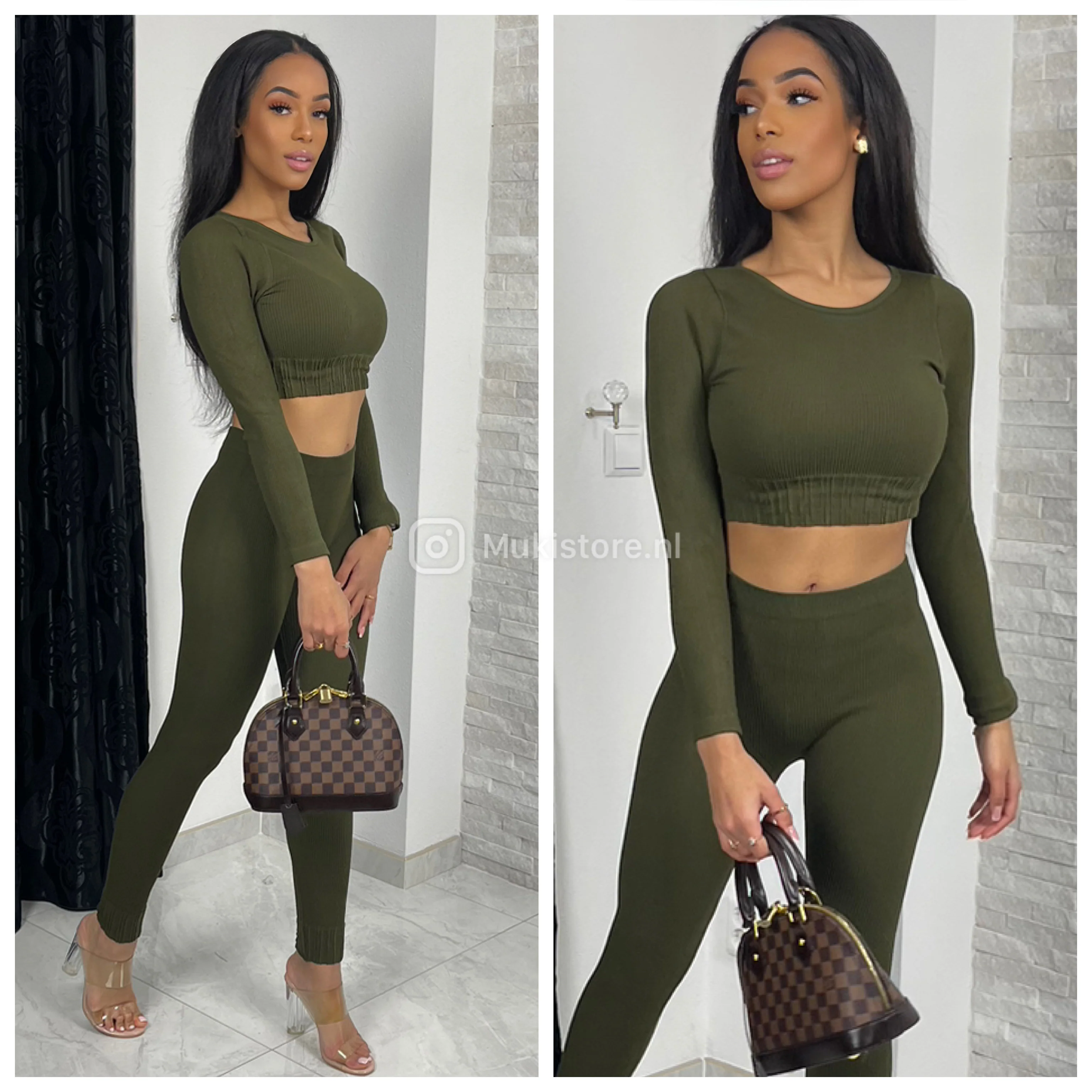 Long Sleeve Crop Premium Quality Ribbed Set 319 - Image 4