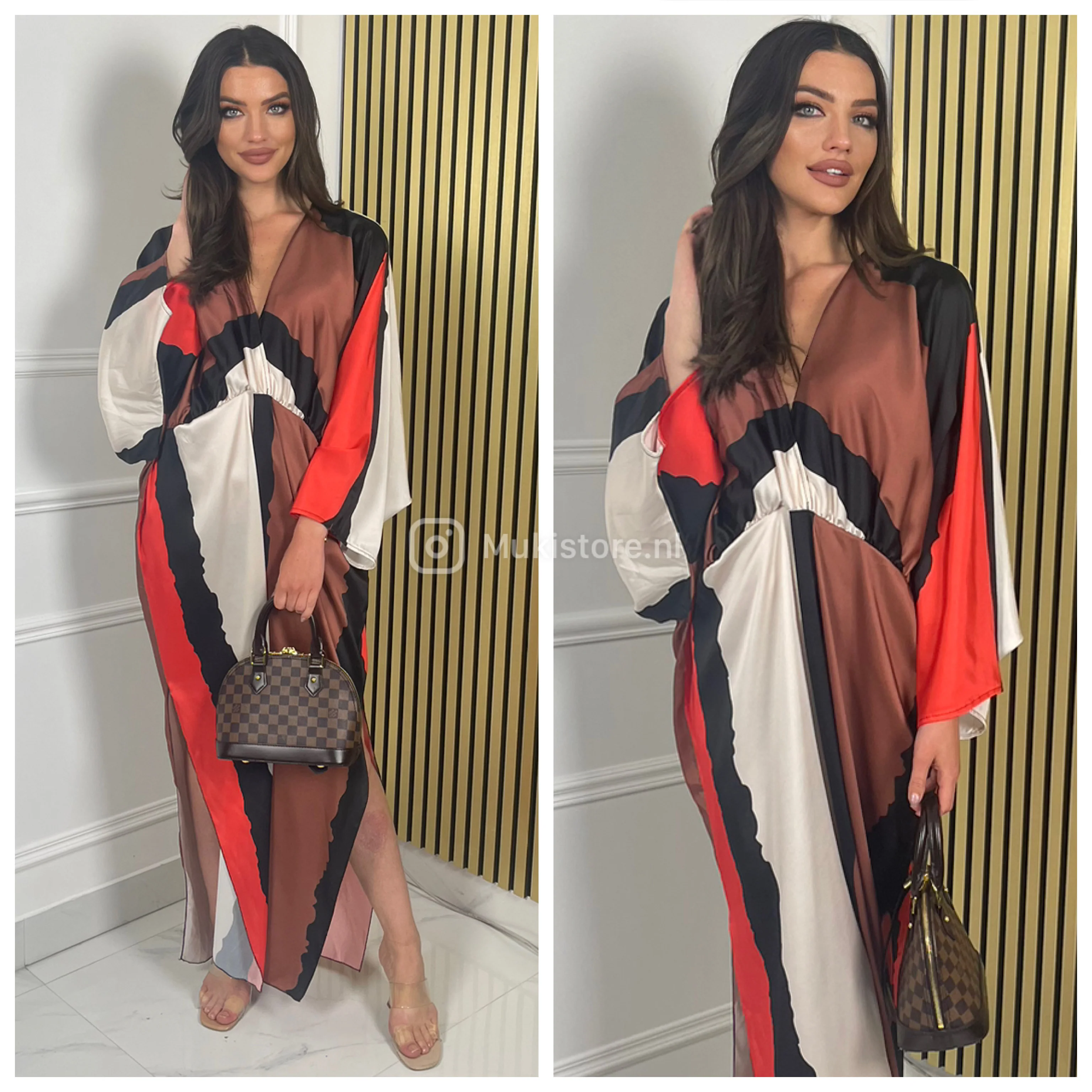 Multicolor Oversized Dress Splits V Neck - Image 7