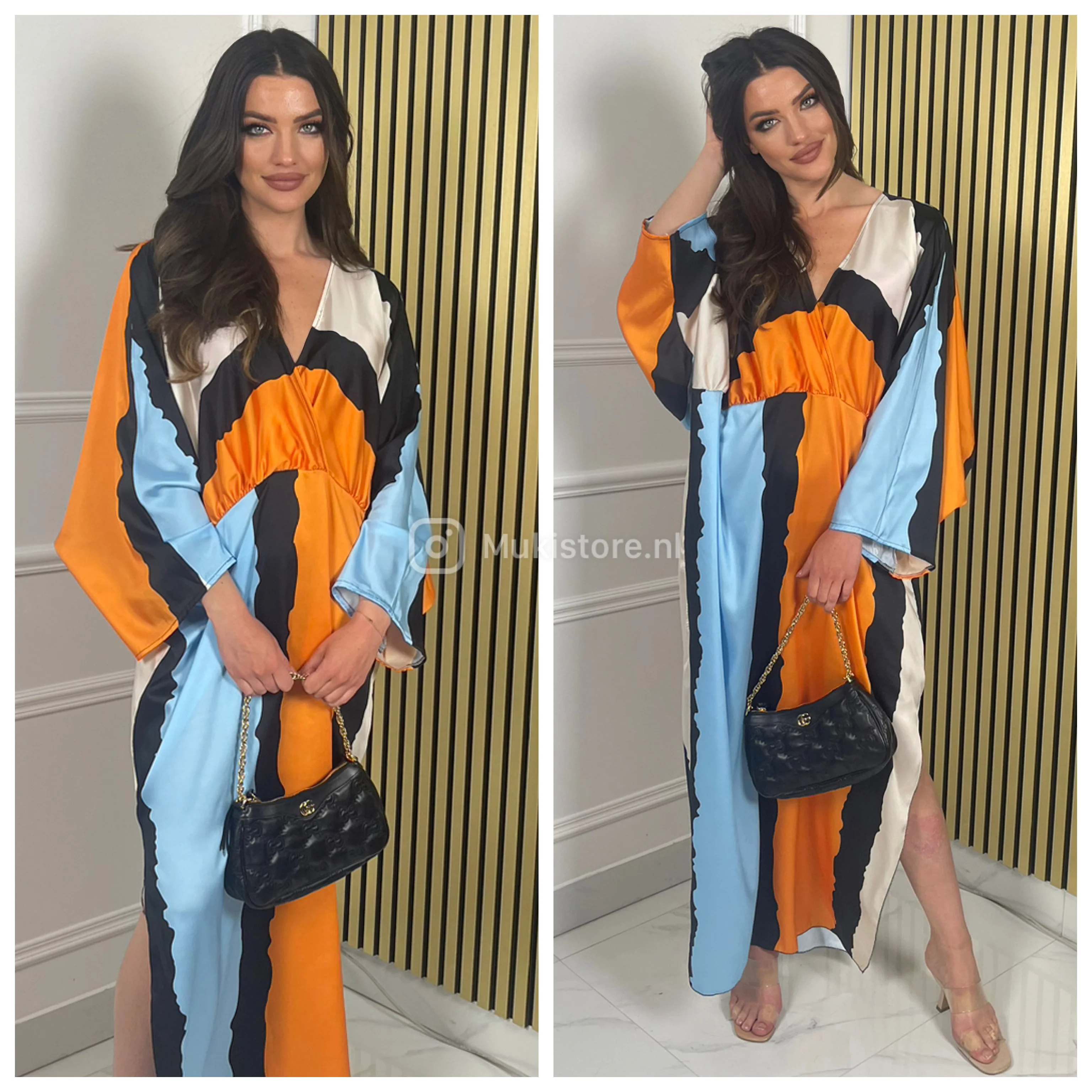 Multicolor Oversized Dress Splits V Neck - Image 8