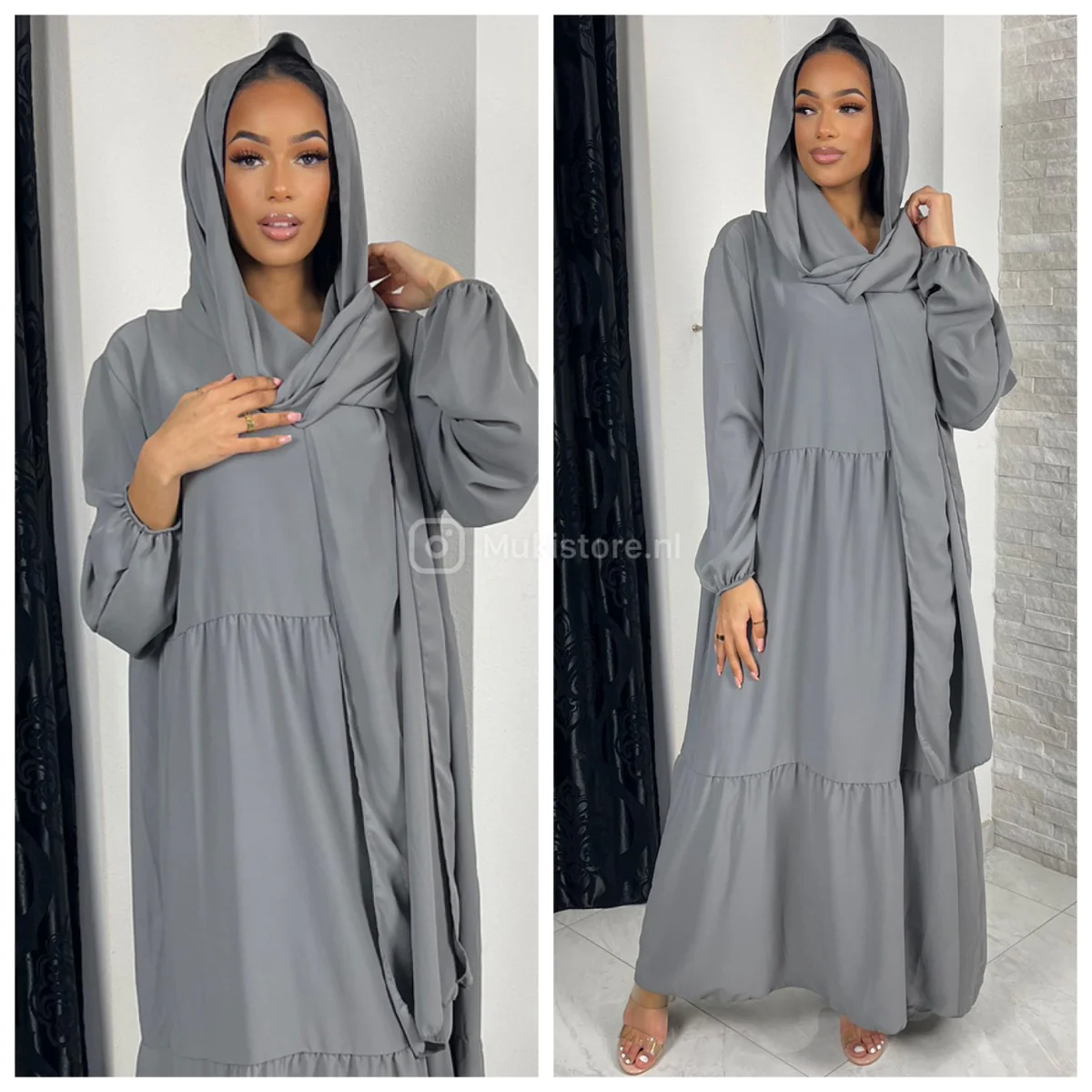 Pleated Headscarf Abaya Oversized - Image 12