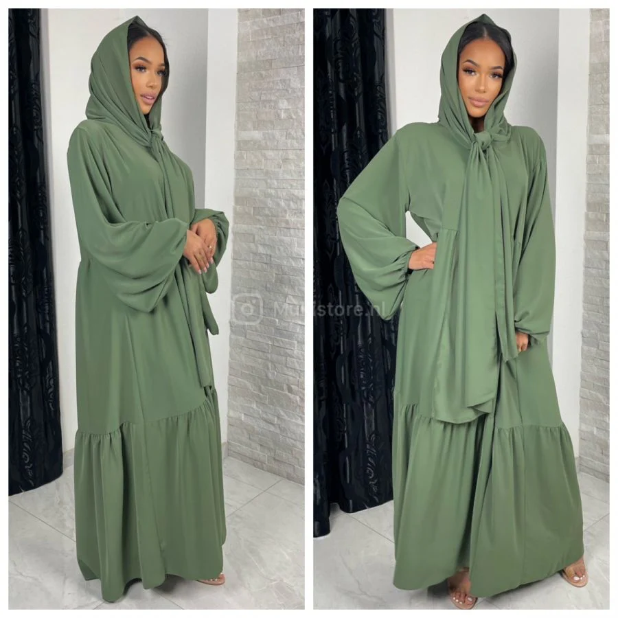 Pleated Headscarf Abaya Oversized - Image 19