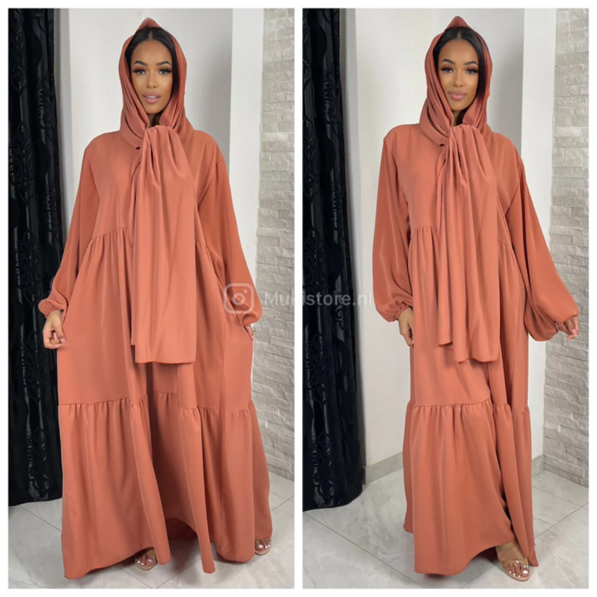 Pleated Headscarf Abaya Oversized - Image 7
