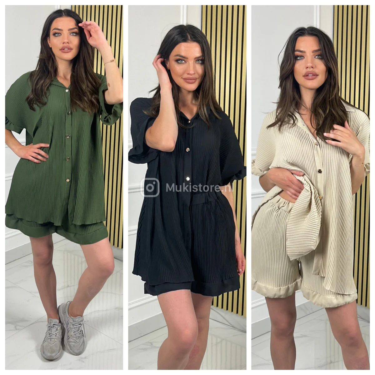 Plisse Golden Button Shirt + Skirt Set - Image 12