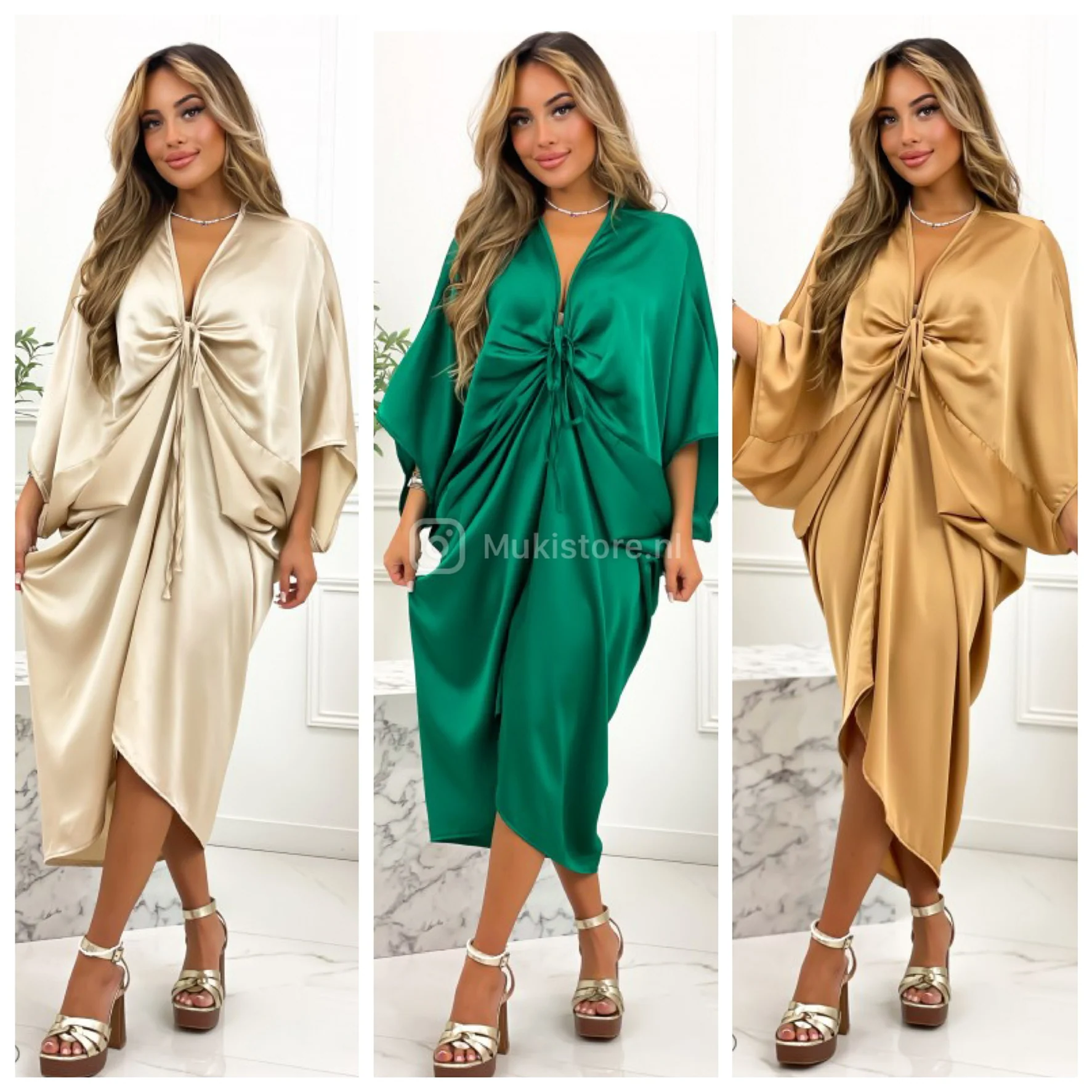 Satin Wrap Drawstring Oversized Dress - Image 10