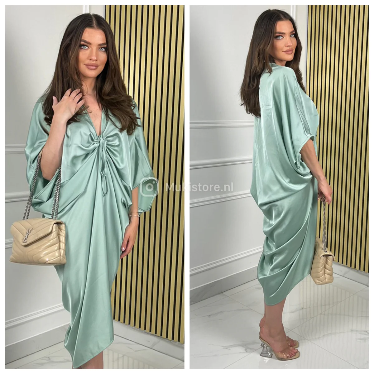 Satin Wrap Drawstring Oversized Dress - Image 3