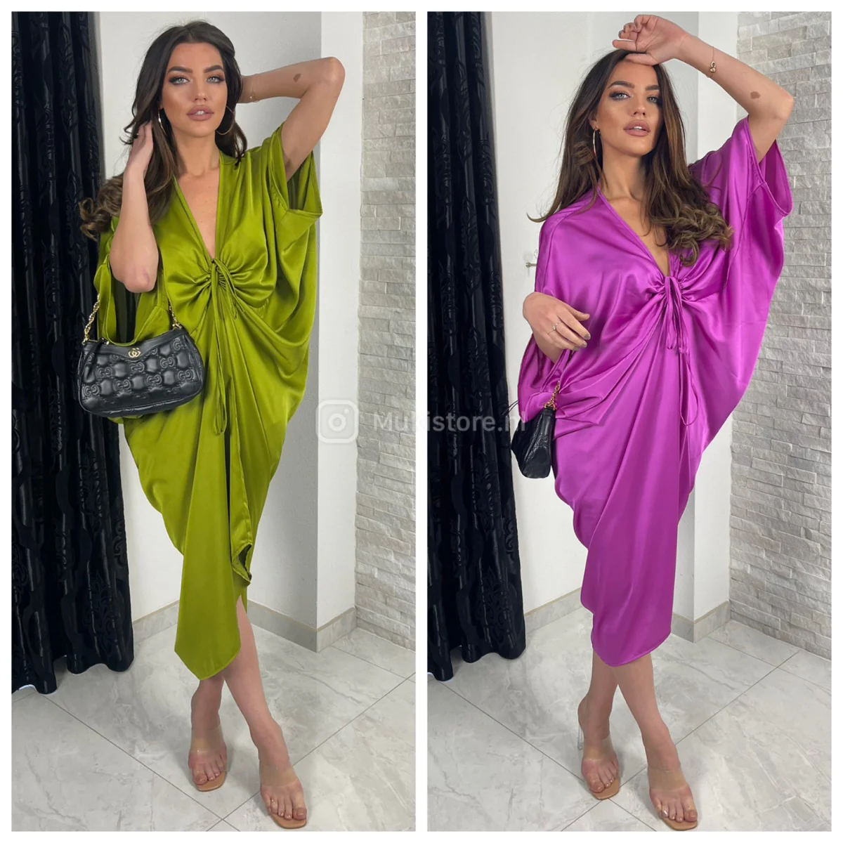 Satin Wrap Drawstring Oversized Dress - Image 4