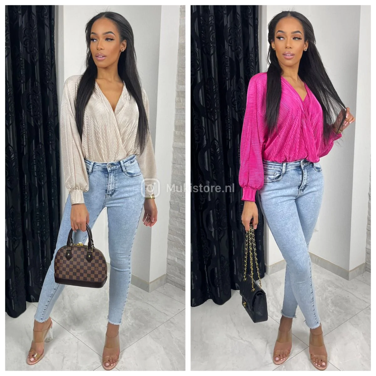 Shiny Ribbed Body V Neck - Image 11