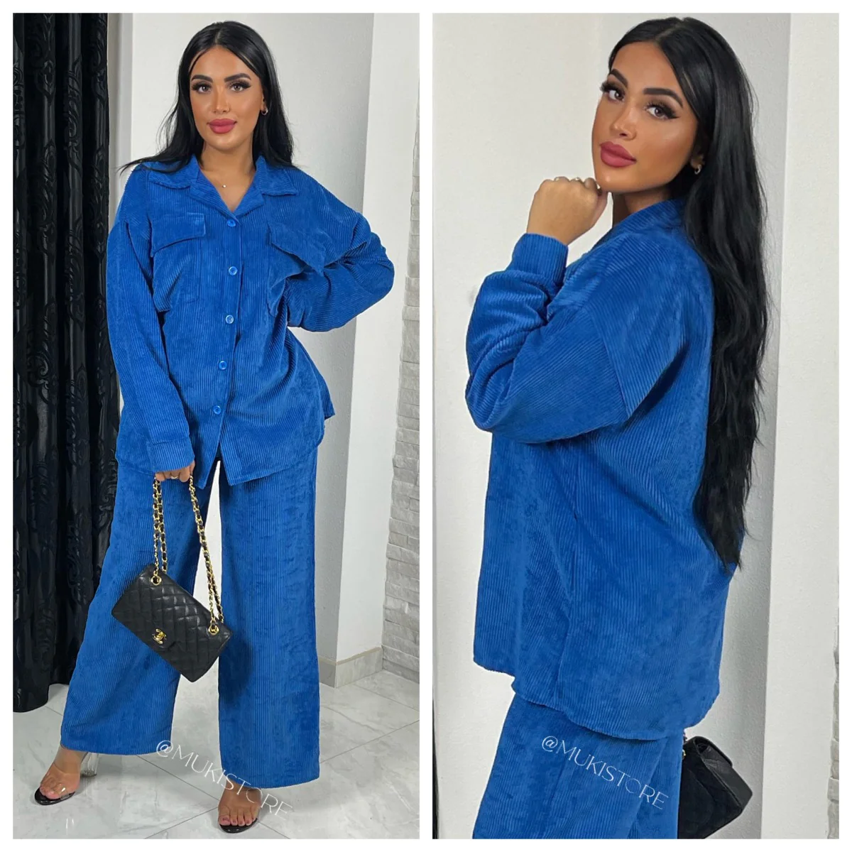 Thick Ribbed Wide Leg Blouse Set - Image 3