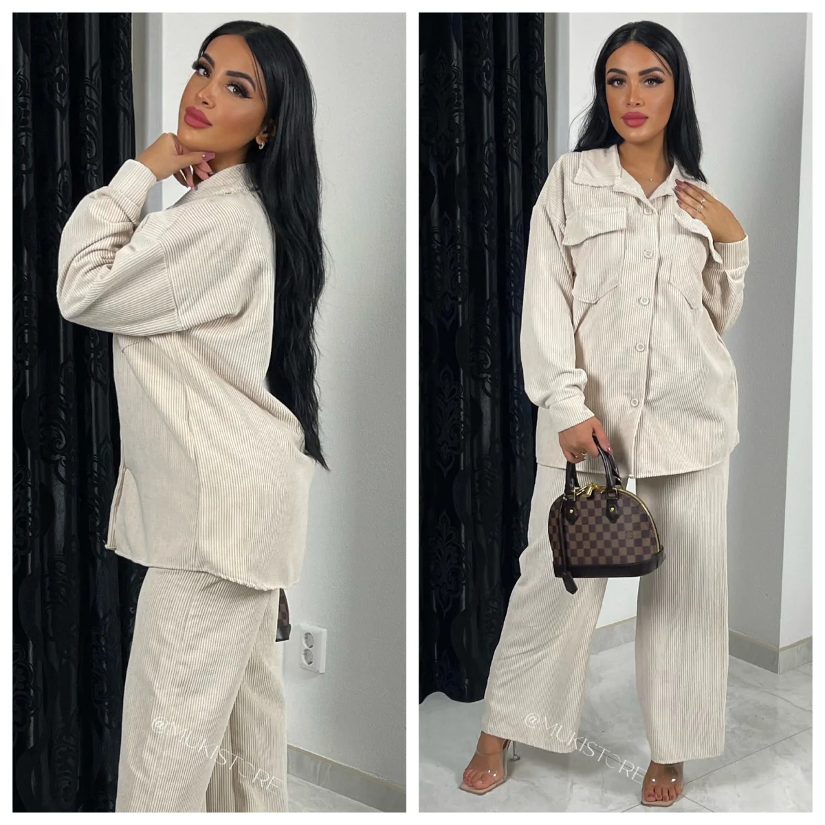 Thick Ribbed Wide Leg Blouse Set - Image 4