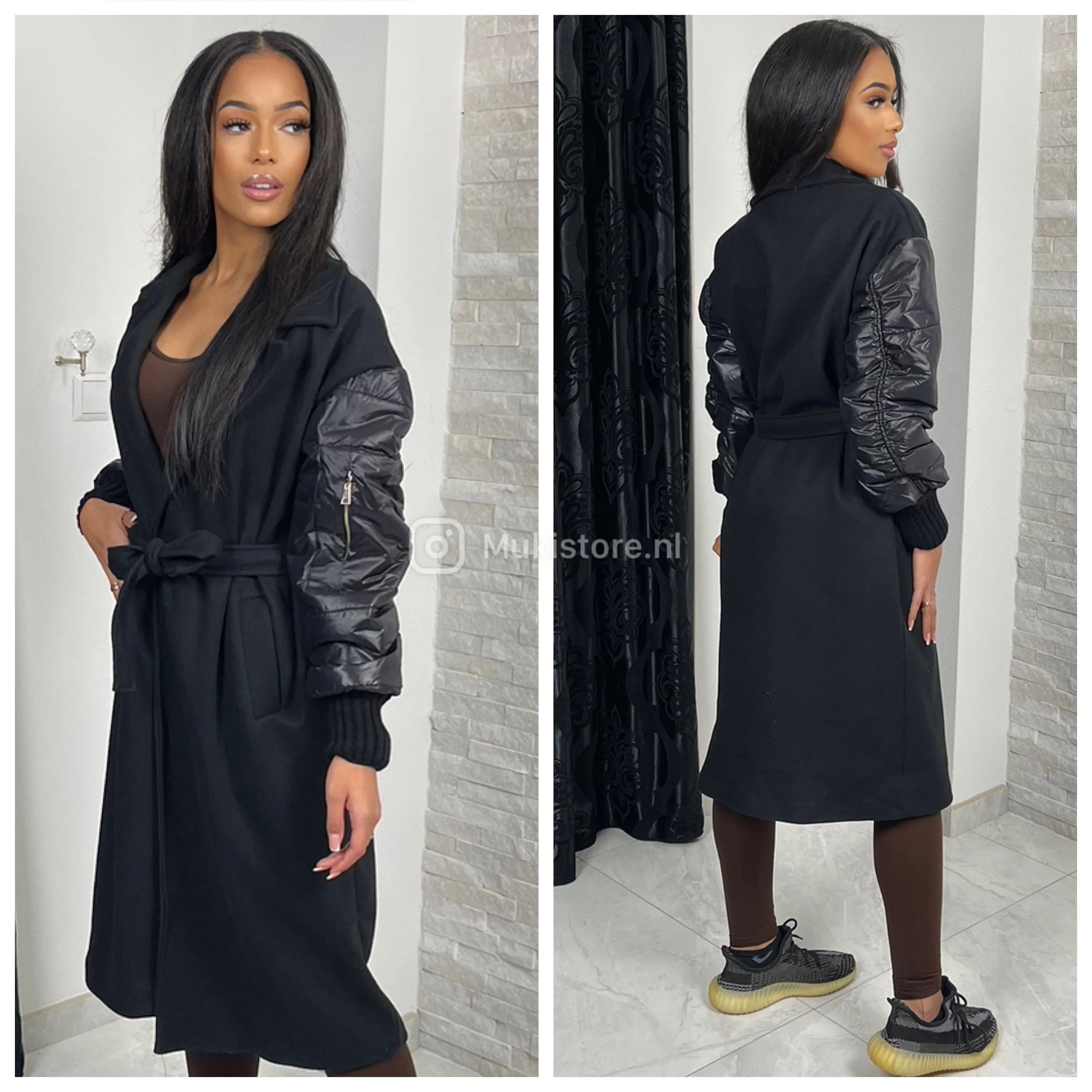 Tie Belt Trenchcoat Bomber Sleeves Zip Detail - Image 5