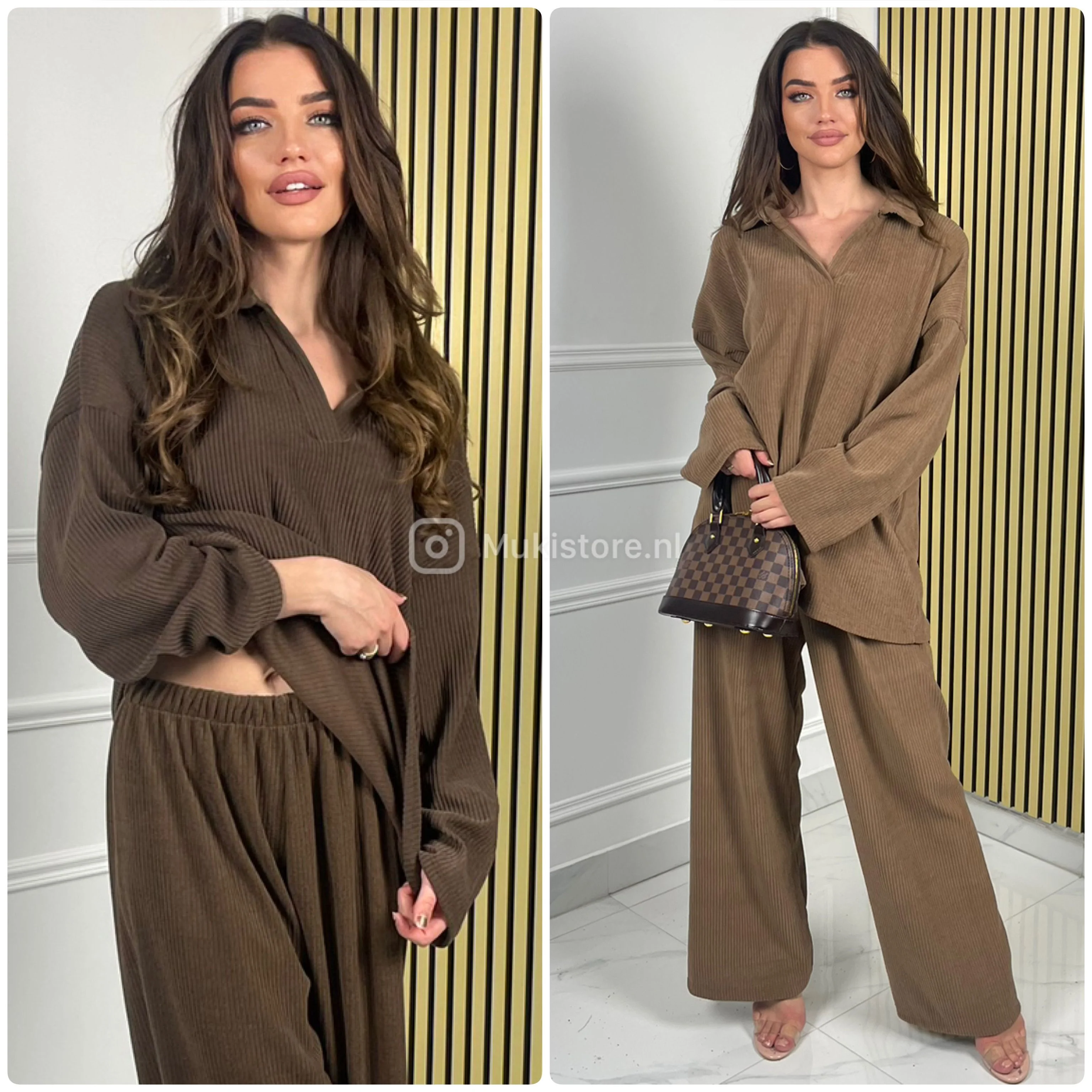 V Neck Collar Thick Corduroy Wide Leg Set - Image 11
